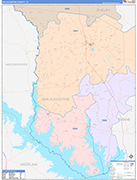 San Augustine County Wall Map Color Cast Style